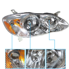 TOPPARTZ LH+RH Headlights Fit For 2003-2008 Toyota Corolla Halogen Chrome Lamps