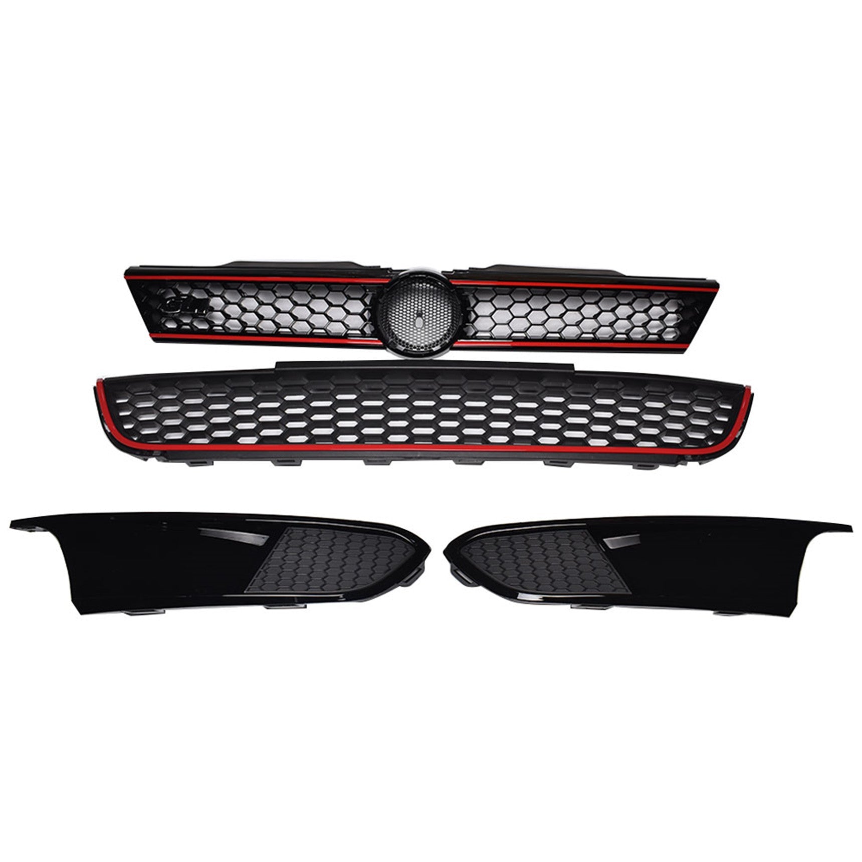 Front Upper Lower Grille Red Trim With Bezel Replacement for VW Jetta MK6 Sedan 2011 2012 2013 2014