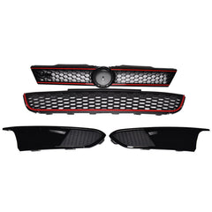 Front Upper Lower Grille Red Trim With Bezel Replacement for VW Jetta MK6 Sedan 2011 2012 2013 2014