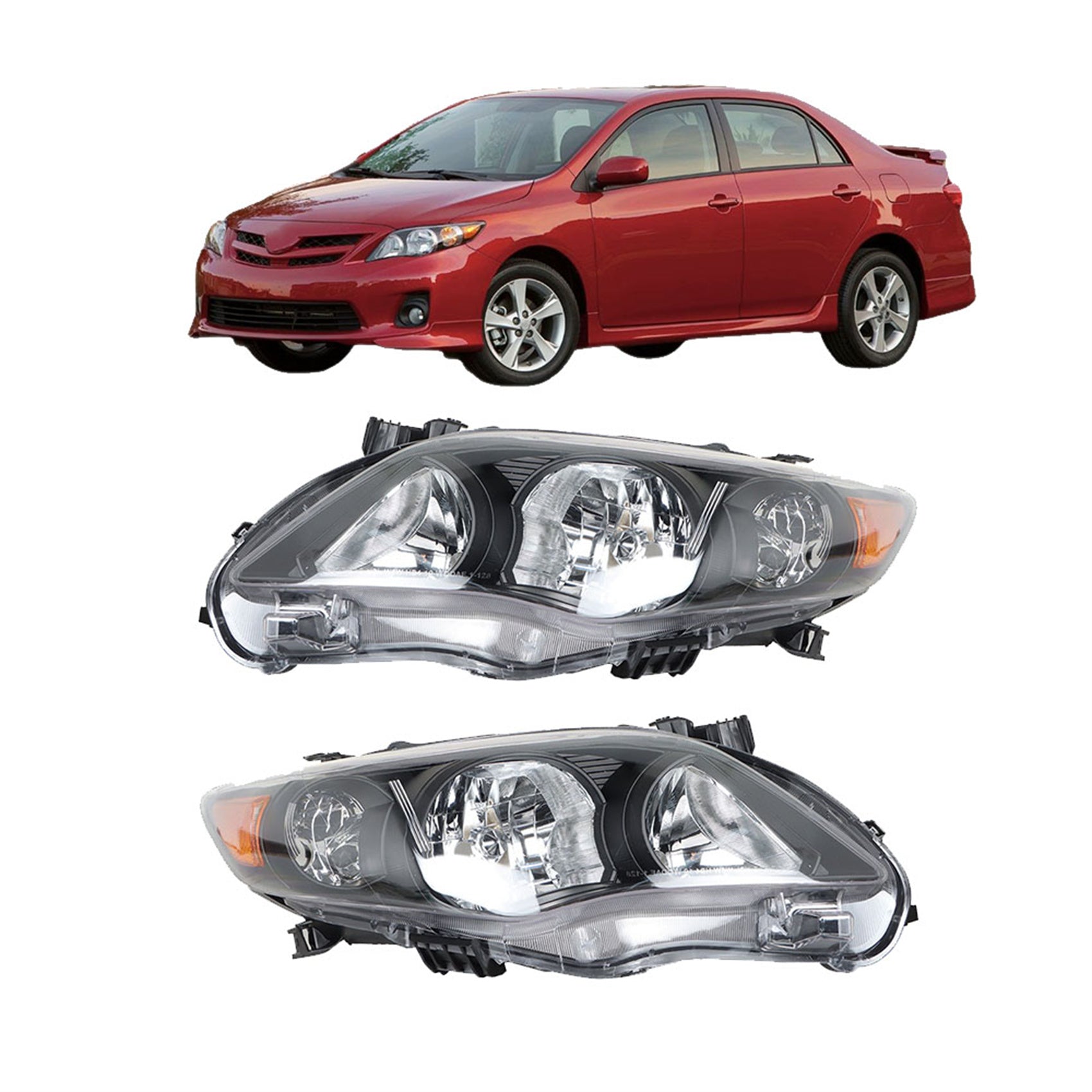 TOPPARTZ Left & Right Headlights For 2011 2012 2013 Toyota Corolla S Black Housing