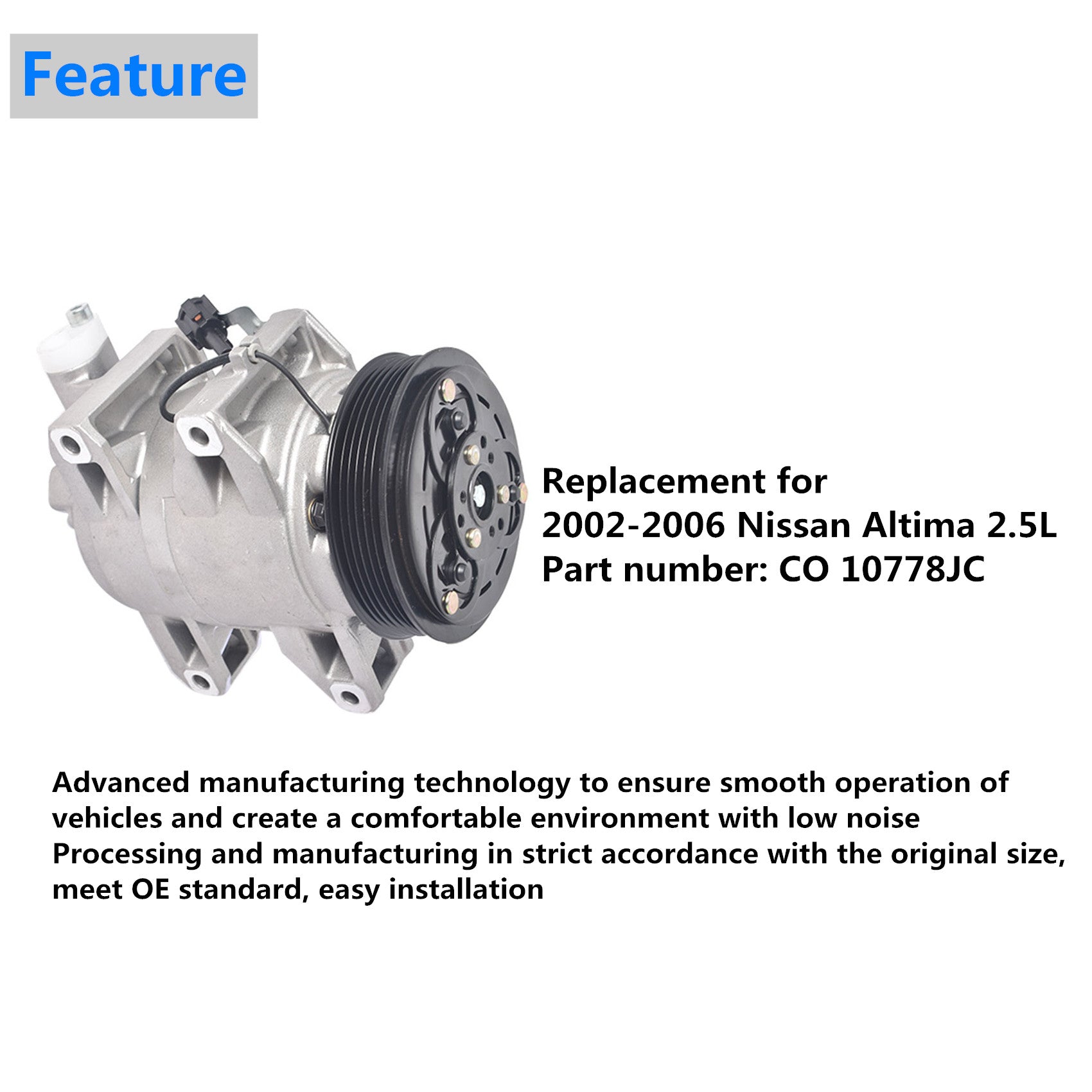 A/C Compressor and Clutch For 2002 2003 2004 2005 2006 Nissan Altima 2.5L