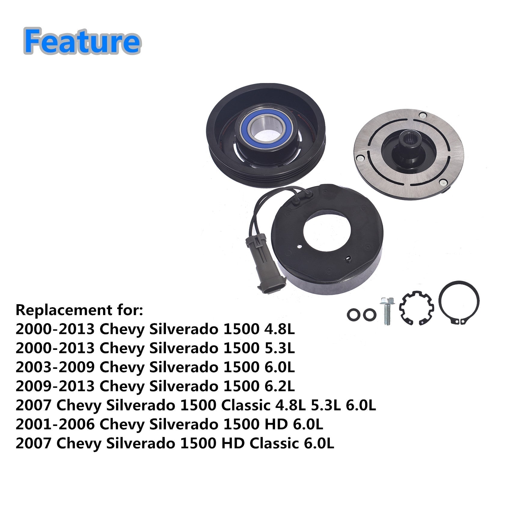 AC Compressor Clutch Kit Coil Pulley For 00 -13 Chevrolet Silverado 1500 4.8L