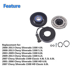 AC Compressor Clutch Kit Coil Pulley For 00 -13 Chevrolet Silverado 1500 4.8L