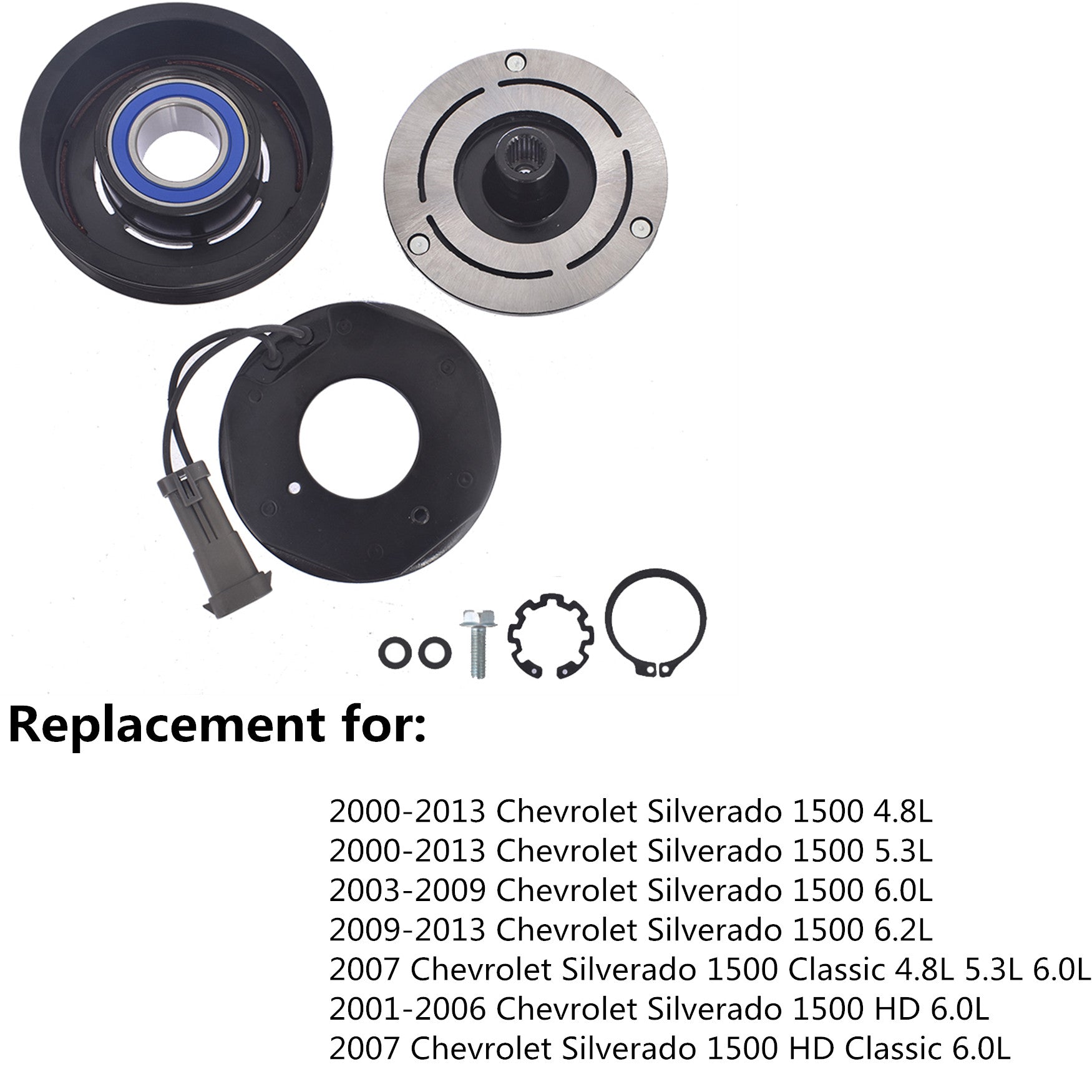 AC Compressor Clutch Kit Coil Pulley For 00 -13 Chevrolet Silverado 1500 4.8L