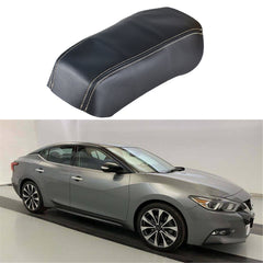 TOPPARTZ Black Center Console Armrest Leather Cover Beige Stitch For Nissan Maxima 16-19