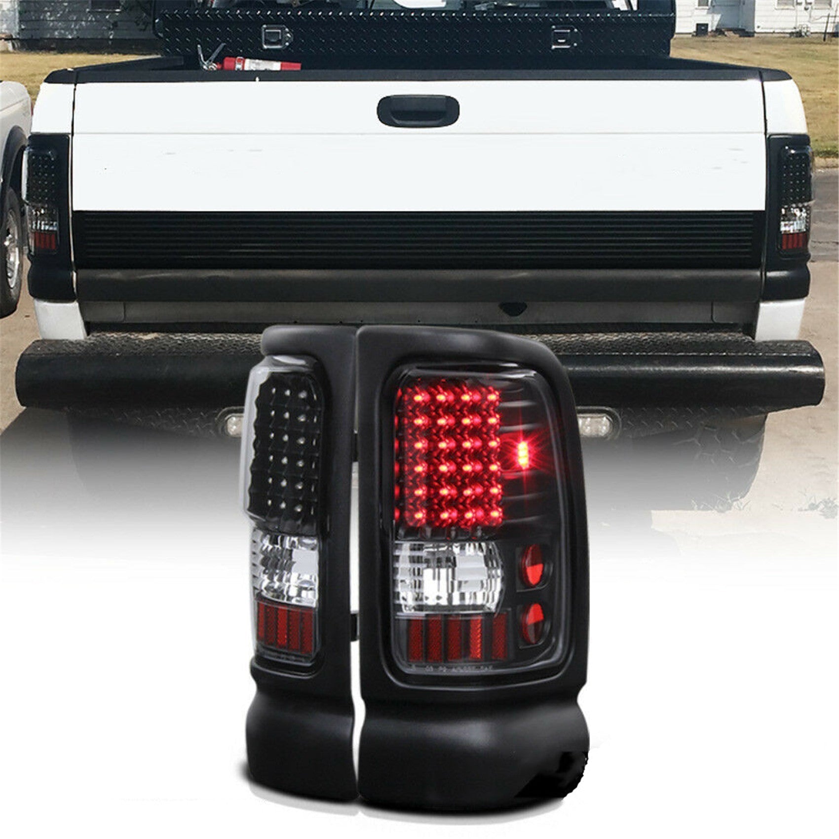 Black+Chrome Housing LED Tail Light For 94-01 Dodge Ram Truck 1500 2500 3500