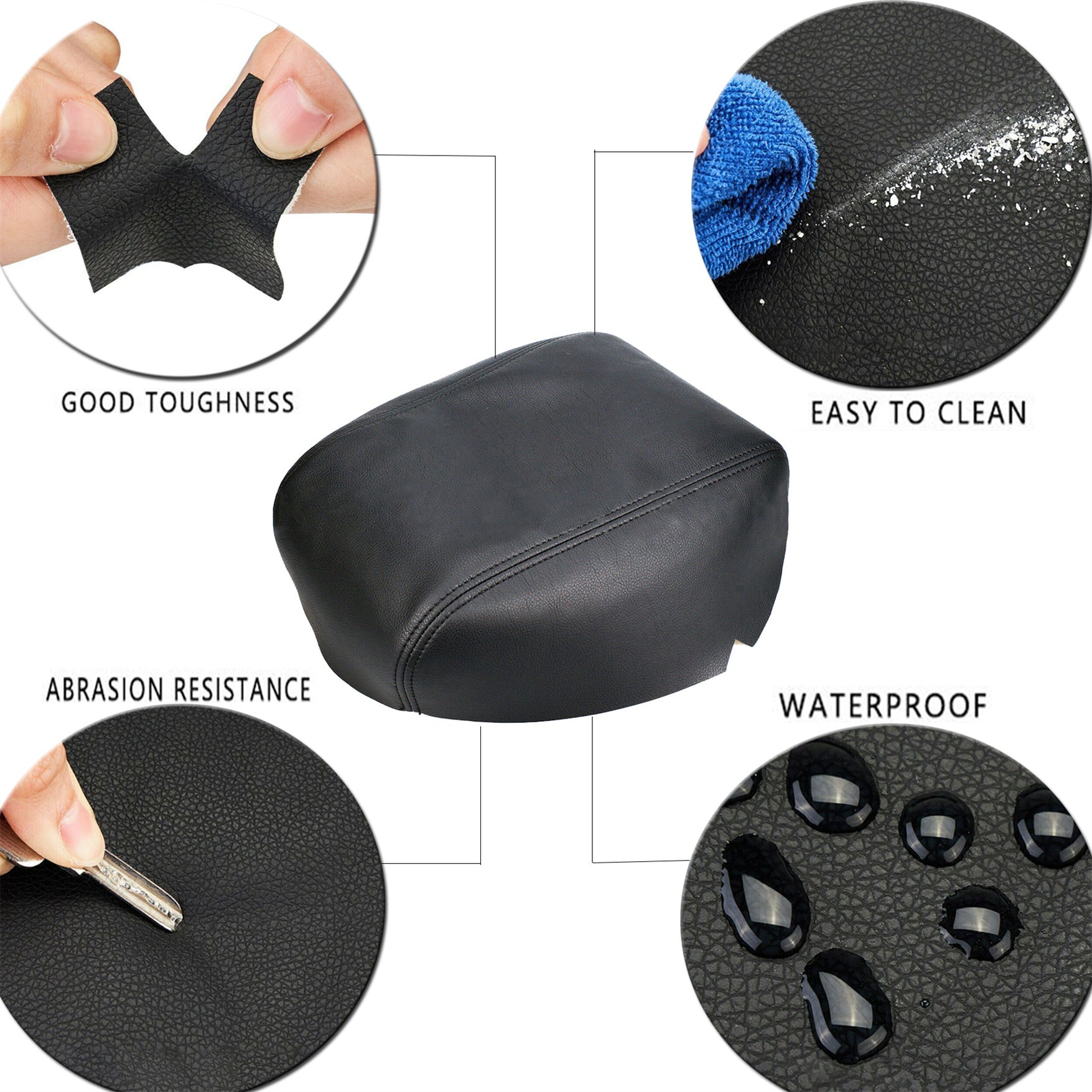 TOPPARTZ Leather Center Console Lid Armrest Cover Skin For 2011-2018 Ford Explorer Black