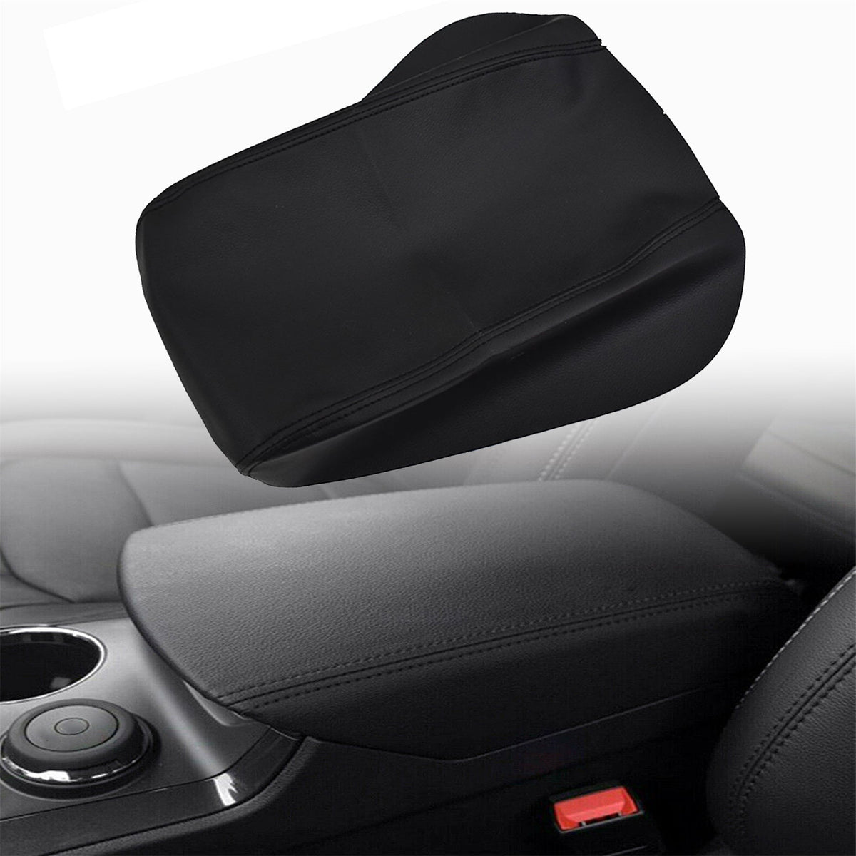 TOPPARTZ Leather Center Console Lid Armrest Cover Skin For 2011-2018 Ford Explorer Black