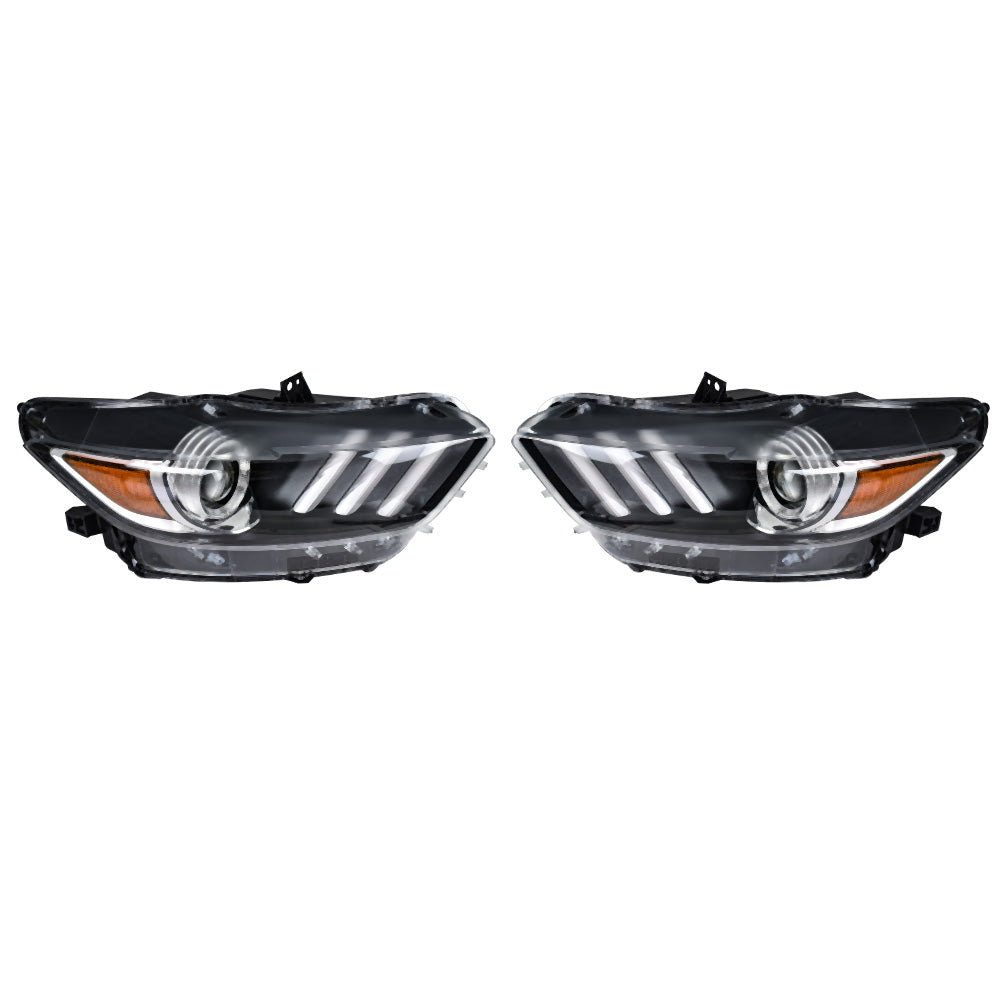 for Ford Mustang 2015-2017 LED Tube HID/Xenon Type Projector Headlight Pair Set