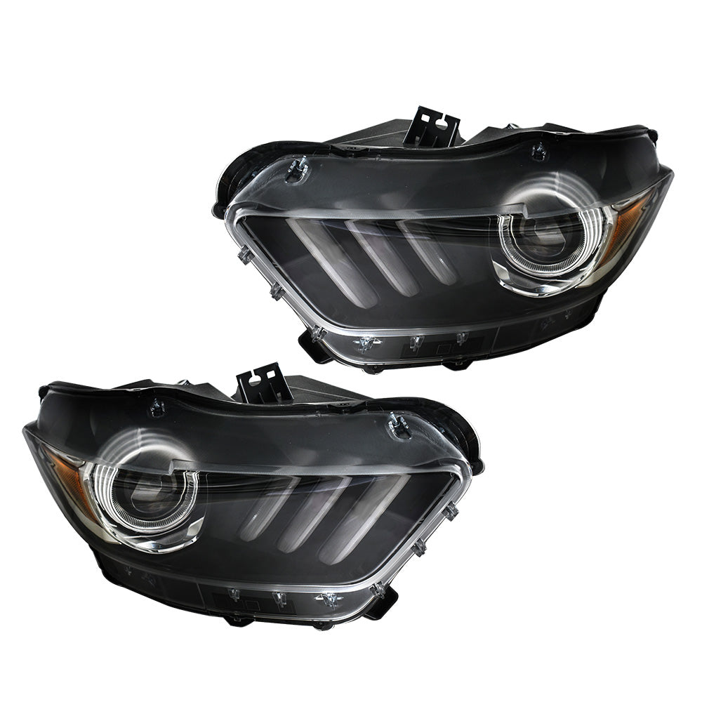 for Ford Mustang 2015-2017 LED Tube HID/Xenon Type Projector Headlight Pair Set