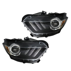 for Ford Mustang 2015-2017 LED Tube HID/Xenon Type Projector Headlight Pair Set