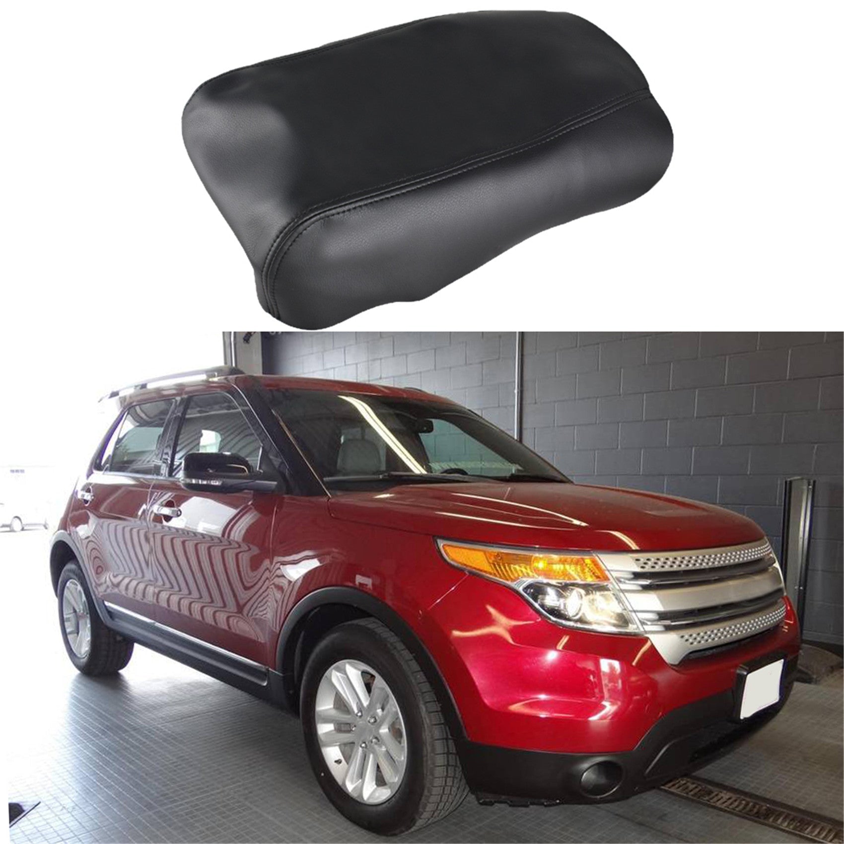 TOPPARTZ Leather Center Console Lid Armrest Cover Skin For 11-18 Ford Explorer