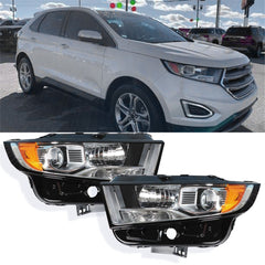 Halogen Headlamps For 2015-2018 Ford Edge Chrome Housing Headlights Right & Left