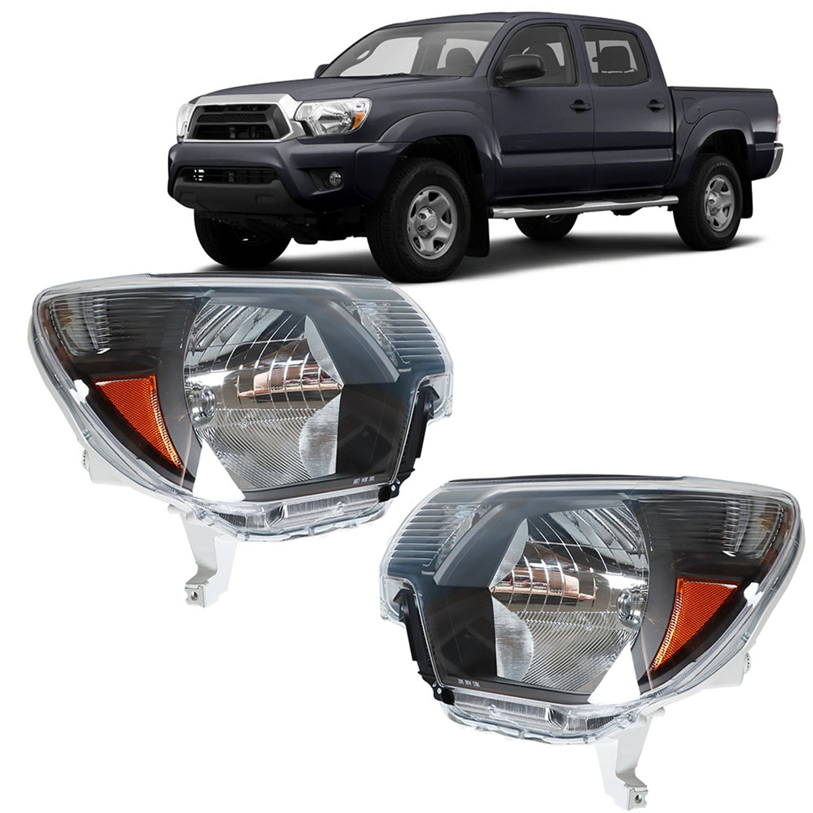 Headlamps For 2012-2015 Toyota Tacoma Pickup Passenger & Driver Black Headlights