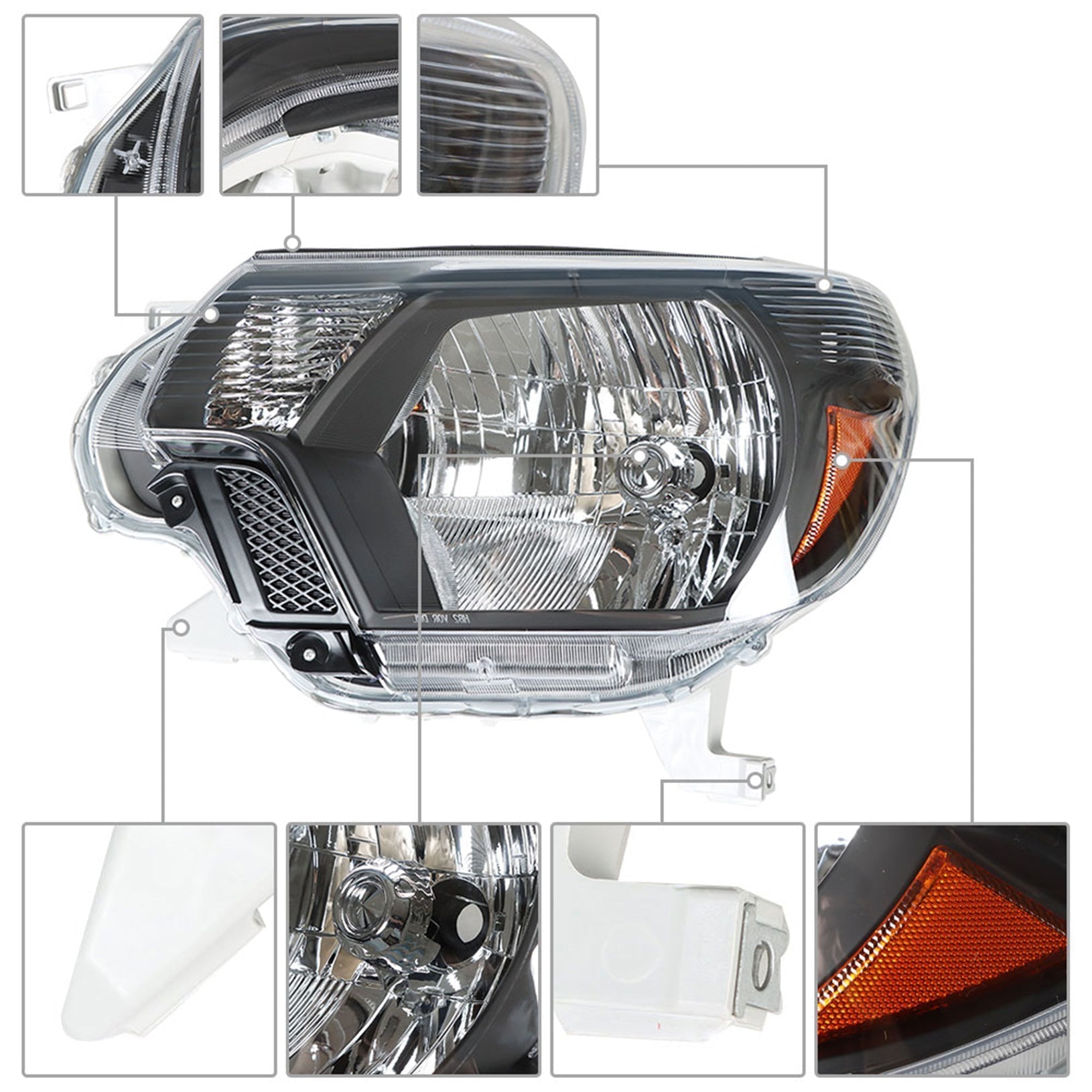 Headlamps For 2012-2015 Toyota Tacoma Pickup Passenger & Driver Black Headlights