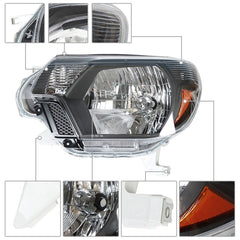 Headlamps For 2012-2015 Toyota Tacoma Pickup Passenger & Driver Black Headlights