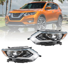 Headlamps For 2017-2019 Nissan Rogue Chrome Halogen Headlights Passenger&Driver