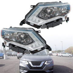Headlamps For 2017-2019 Nissan Rogue Chrome Halogen Headlights Passenger&Driver