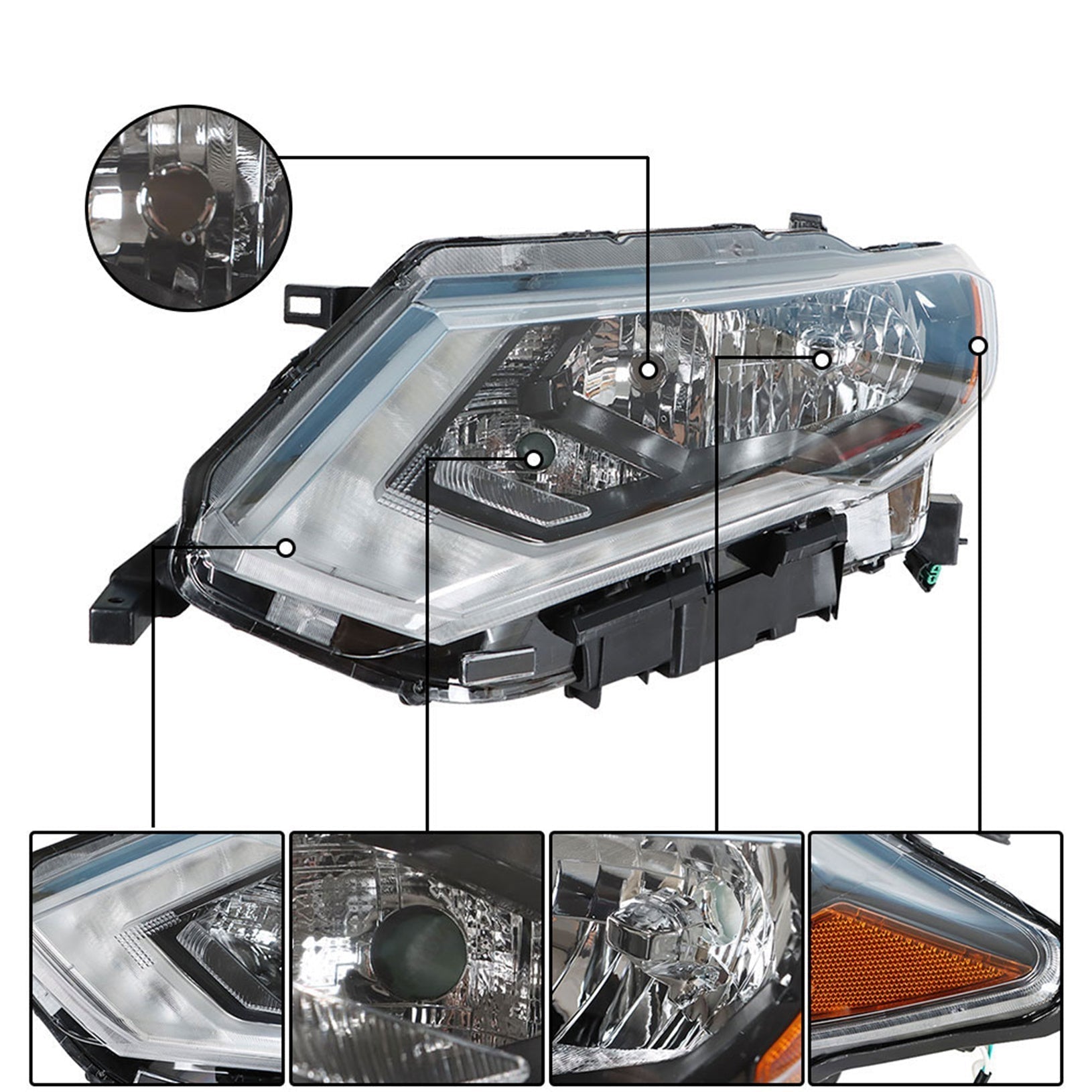 Headlamps For 2017-2019 Nissan Rogue Chrome Halogen Headlights Passenger&Driver