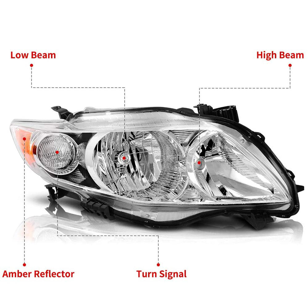 Headlamps Replacement Left+Right For Chrome 2009 2010 Toyota Corolla Headlights