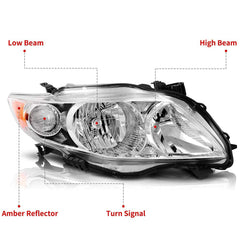Headlamps Replacement Left+Right For Chrome 2009 2010 Toyota Corolla Headlights