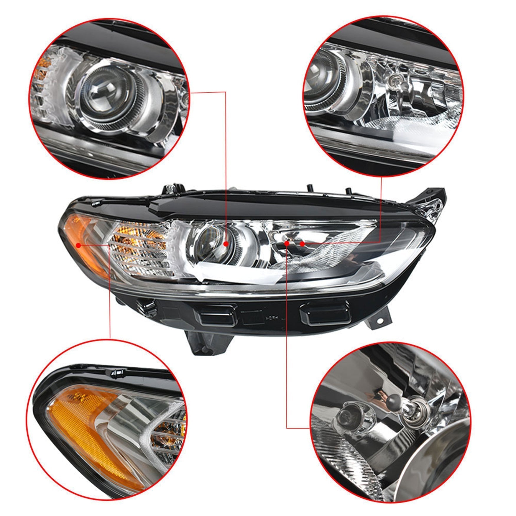 Headlight Fit For 2013-2016 Ford Fusion Passenger Side FO2502304 Chrome Housing