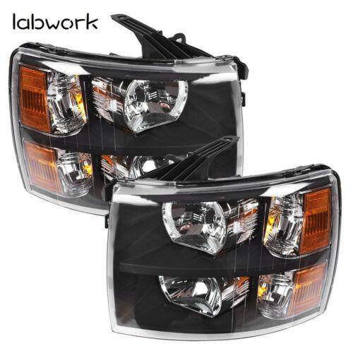 Headlight Head Lamps Fit For 2007-2013 Chevy Silverado Left+Right Black Housing