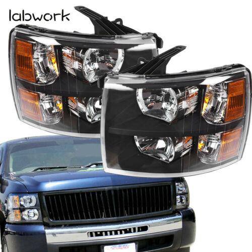 Headlight Head Lamps Fit For 2007-2013 Chevy Silverado Left+Right Black Housing
