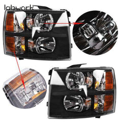 Headlight Head Lamps Fit For 2007-2013 Chevy Silverado Left+Right Black Housing
