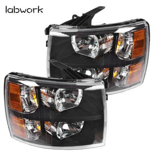 Headlight Head Lamps Fit For 2007-2013 Chevy Silverado Left+Right Black Housing