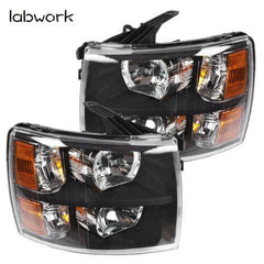 Headlight Head Lamps Fit For 2007-2013 Chevy Silverado Left+Right Black Housing