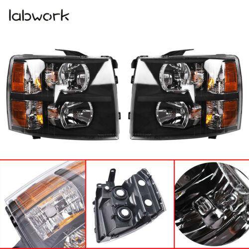Headlight Head Lamps Fit For 2007-2013 Chevy Silverado Left+Right Black Housing