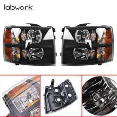 Headlight Head Lamps Fit For 2007-2013 Chevy Silverado Left+Right Black Housing