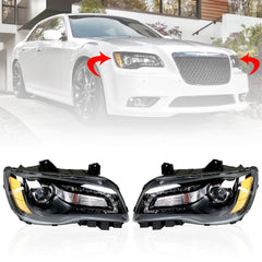 Headlights Headlamps Halogen Black LH & RH CH2502235 For 2011-2014 Chrysler 300