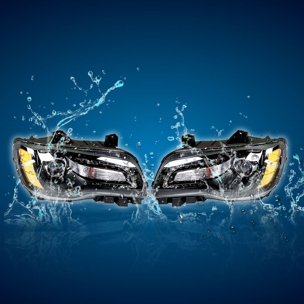 Headlights Headlamps Halogen Black LH & RH CH2502235 For 2011-2014 Chrysler 300