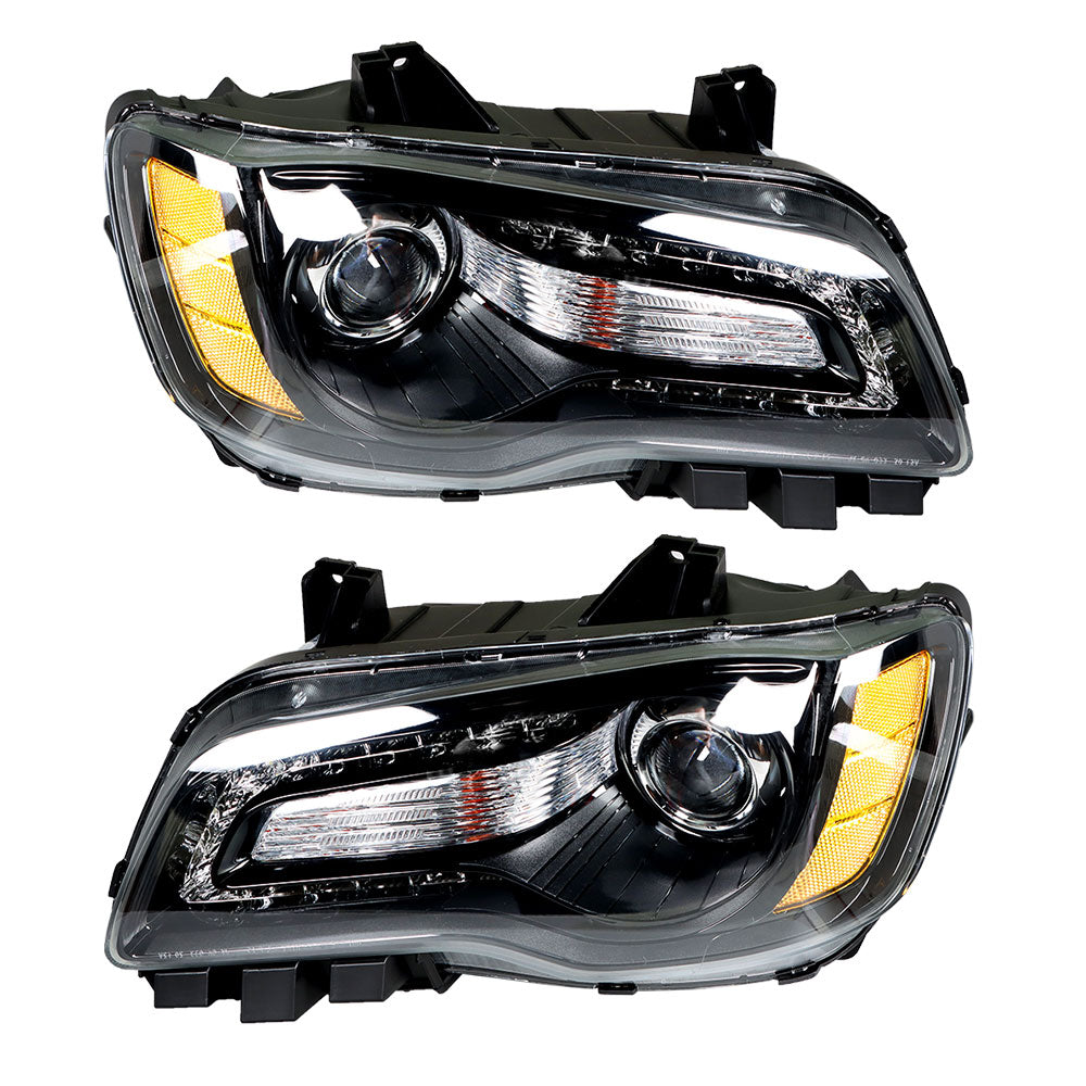 Headlights Headlamps Halogen Black LH & RH CH2502235 For 2011-2014 Chrysler 300