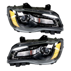 Headlights Headlamps Halogen Black LH & RH CH2502235 For 2011-2014 Chrysler 300