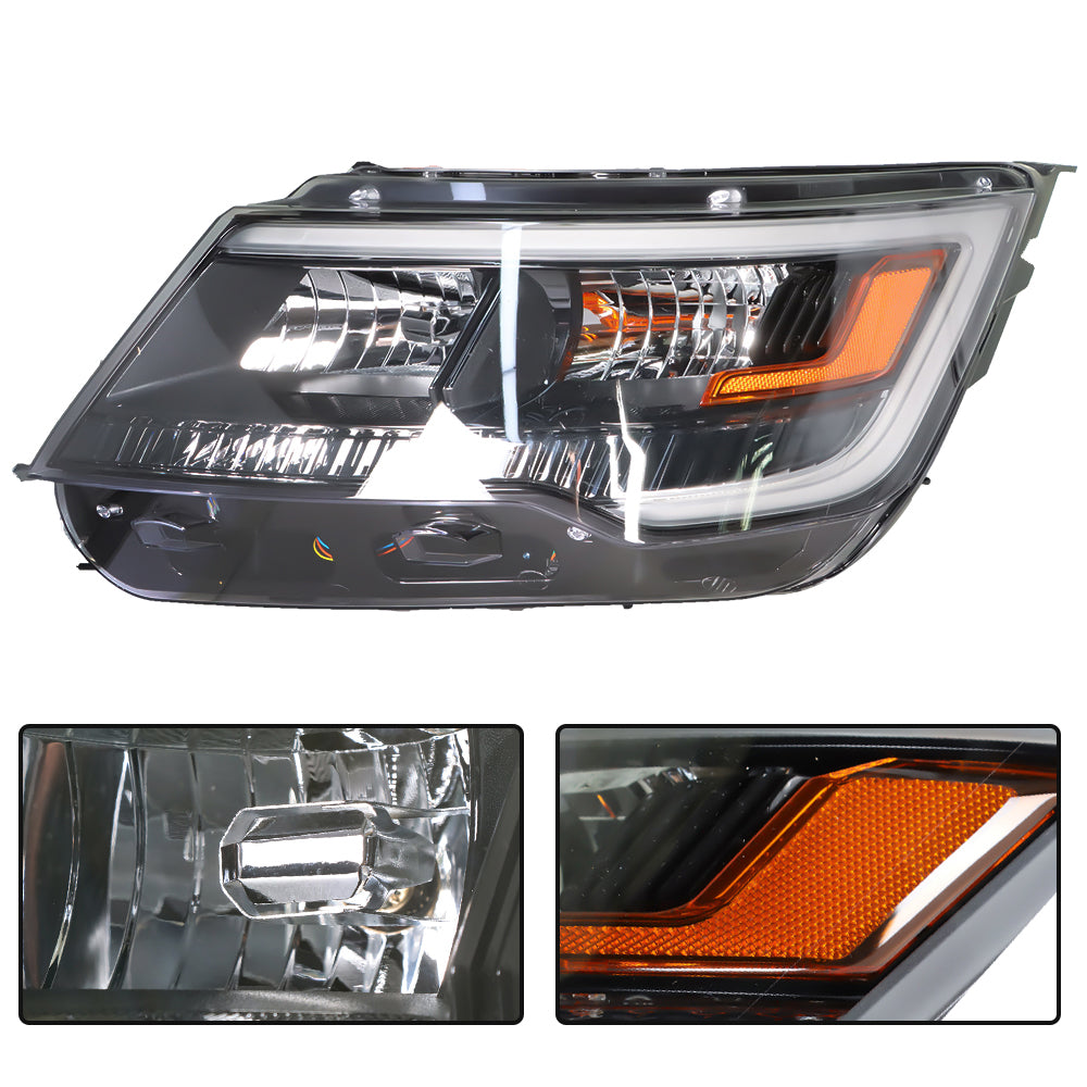 TOPPARTZ Headlight Assembly Replacement for 2016-2018 Ford Explorer Headlamp Left Driver Side Halogen Black Housing Headlight FB5Z13008AD