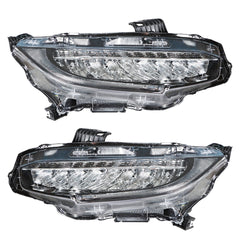 TOPPARTZ Right+Left Headlights For 2016-2019 Honda Civic Full LED DRL Clear Lens