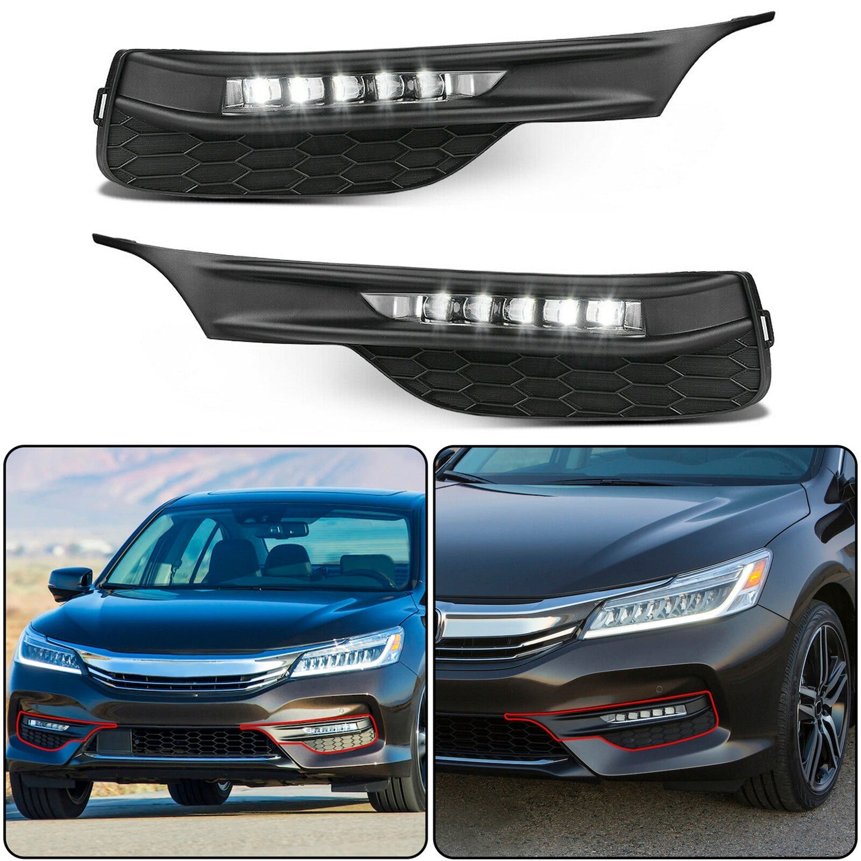 LED Fog Lights Kit For 2016-17 Honda Accord Sedan 4Dr With Bezel Switch Wires