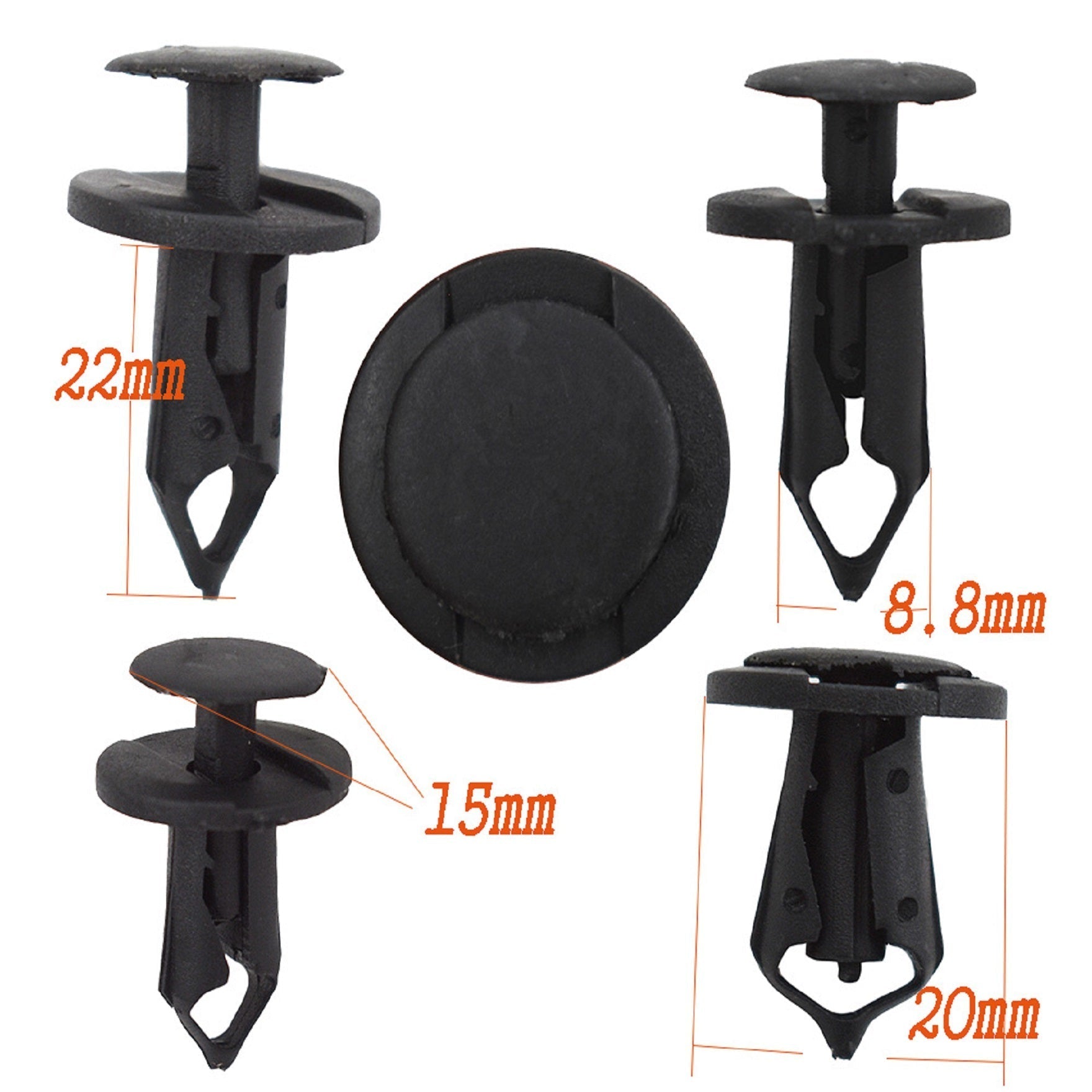 TOPPARTZ 100pcs 8mm Car Hole Push Pin Clips Plastic Rivets Fastener Fender Bumper