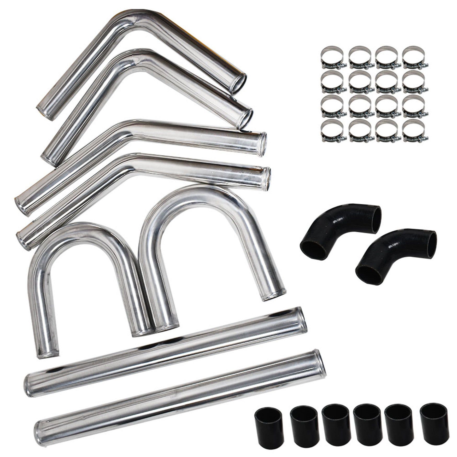 TOPPARTZ 2'' Universal Aluminum Intercooler Pipe Kit DIY Kit + Black Silicone Hose