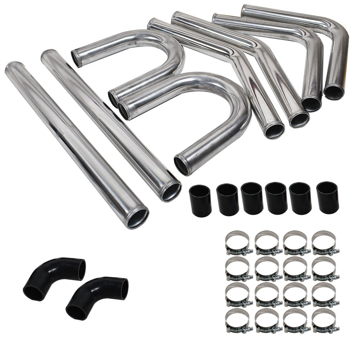 TOPPARTZ 2'' Universal Aluminum Intercooler Pipe Kit DIY Kit + Black Silicone Hose