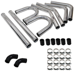 TOPPARTZ 2'' Universal Aluminum Intercooler Pipe Kit DIY Kit + Black Silicone Hose
