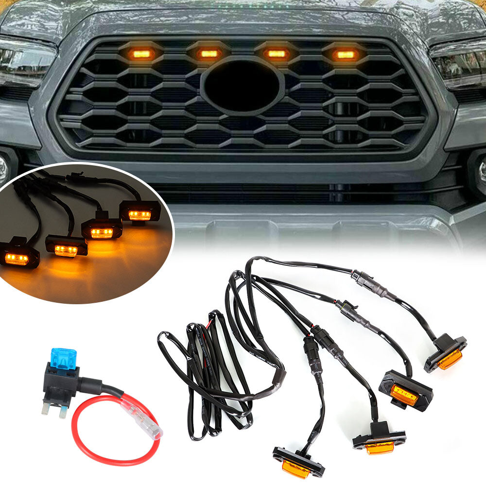 TOPPARTZ 4× For Toyota Tacoma Trd Pro 2020-2021 Amber 6000K LED Grille Light Kit