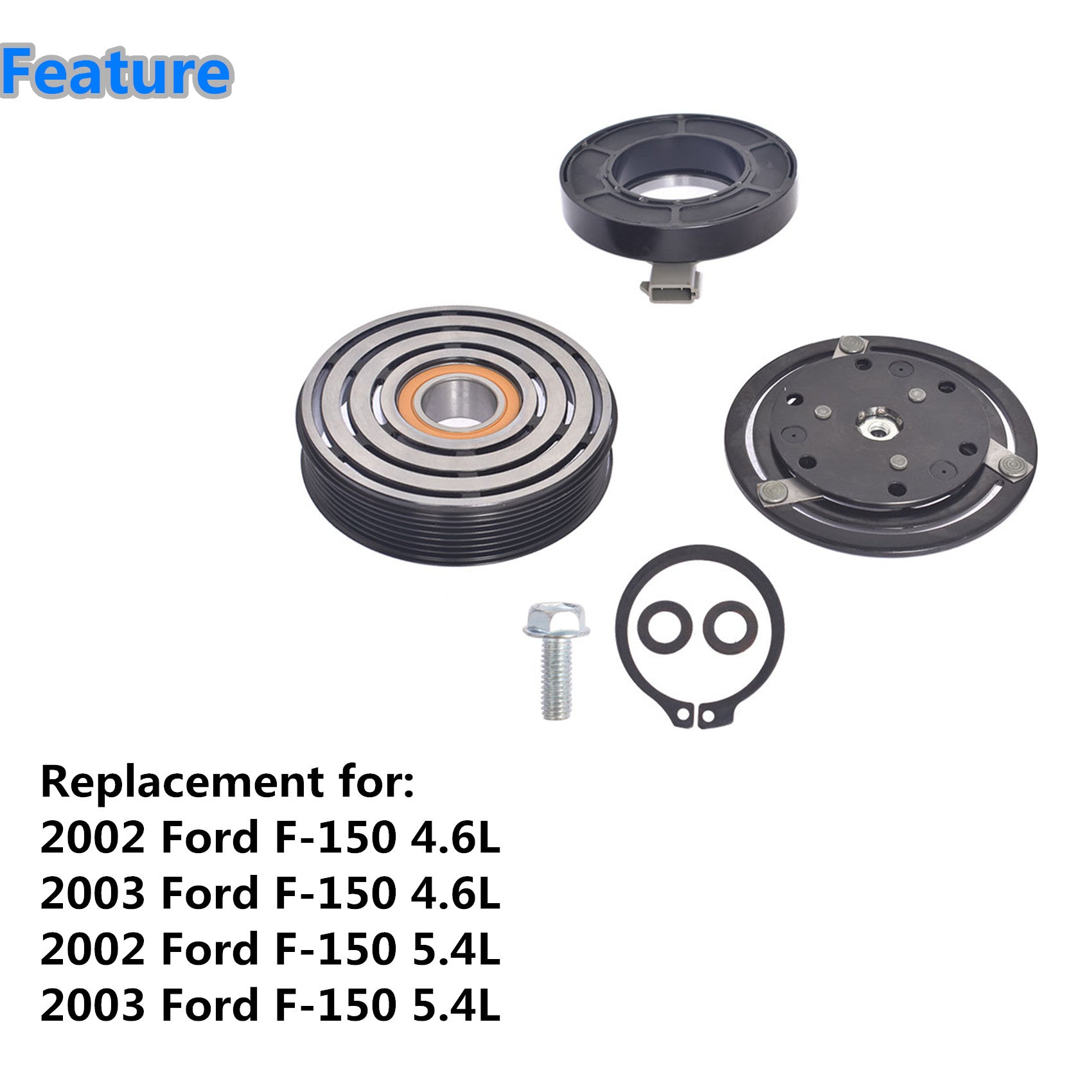 TOPPARTZ AC Compressor Clutch Kit Coil Pulley Plate For 02-03 Ford F-150 4.6 5.4l