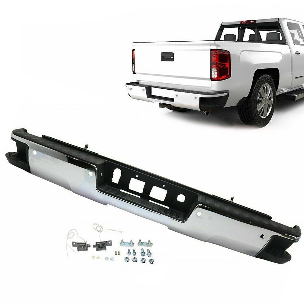 TOPPARTZ Chrome Rear Bumper Assembly W/Park For 2014 2015-2018 GMC Sierra 1500