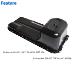 TOPPARTZ Engine Oil Pan for Ram 2500 3500 4500 5500 l6 6.7L Diesel Turbo 13-18