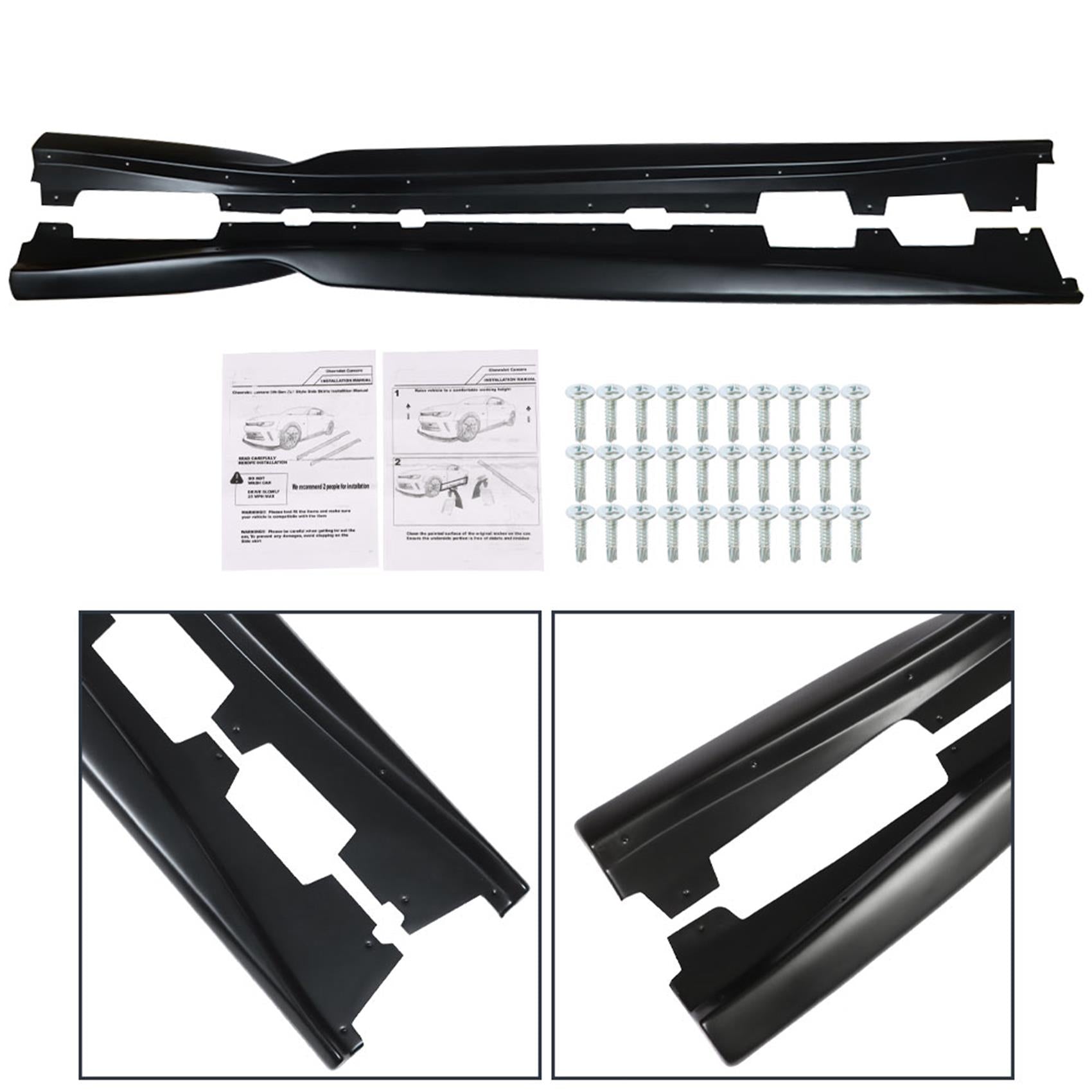 2X Side Skirt Rocker Panel Extension For 2016-20 Camaro SS RS LT LS Black