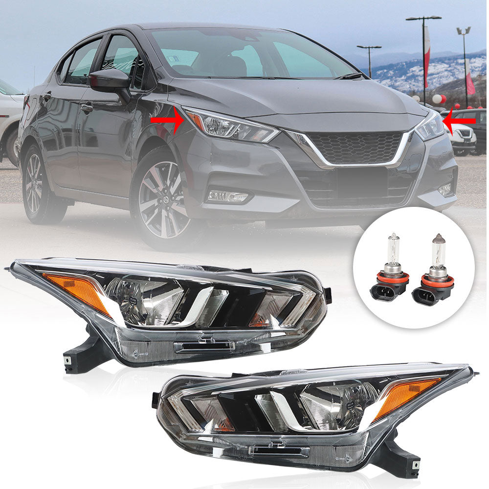 TOPPARTZ For 2020-2021 Nissan Versa S SV Halogen Type Headlights Passenger&Driver